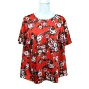 NWOT Roaman's Floral Flutter Sleeve Top